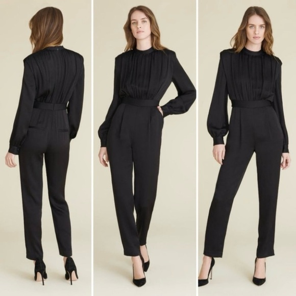 Veronica Beard Kavia Black Jumpsuit Long Sleeve Satiny